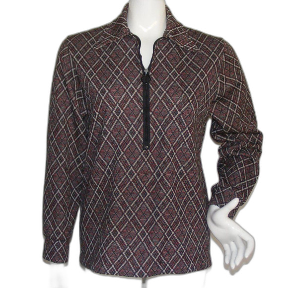 Vintage Blouse, M/L, Dagger Collar, Half Zip Pullover, Long Sleeves - Picture 1 of 12